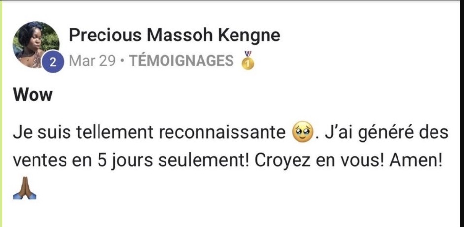 Témoignage de Precious Massoh Kengne : des ventes en 5 jours